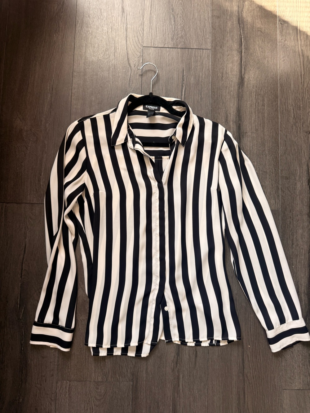 Express Black and White Vertical Stripe Button-Down Shirt